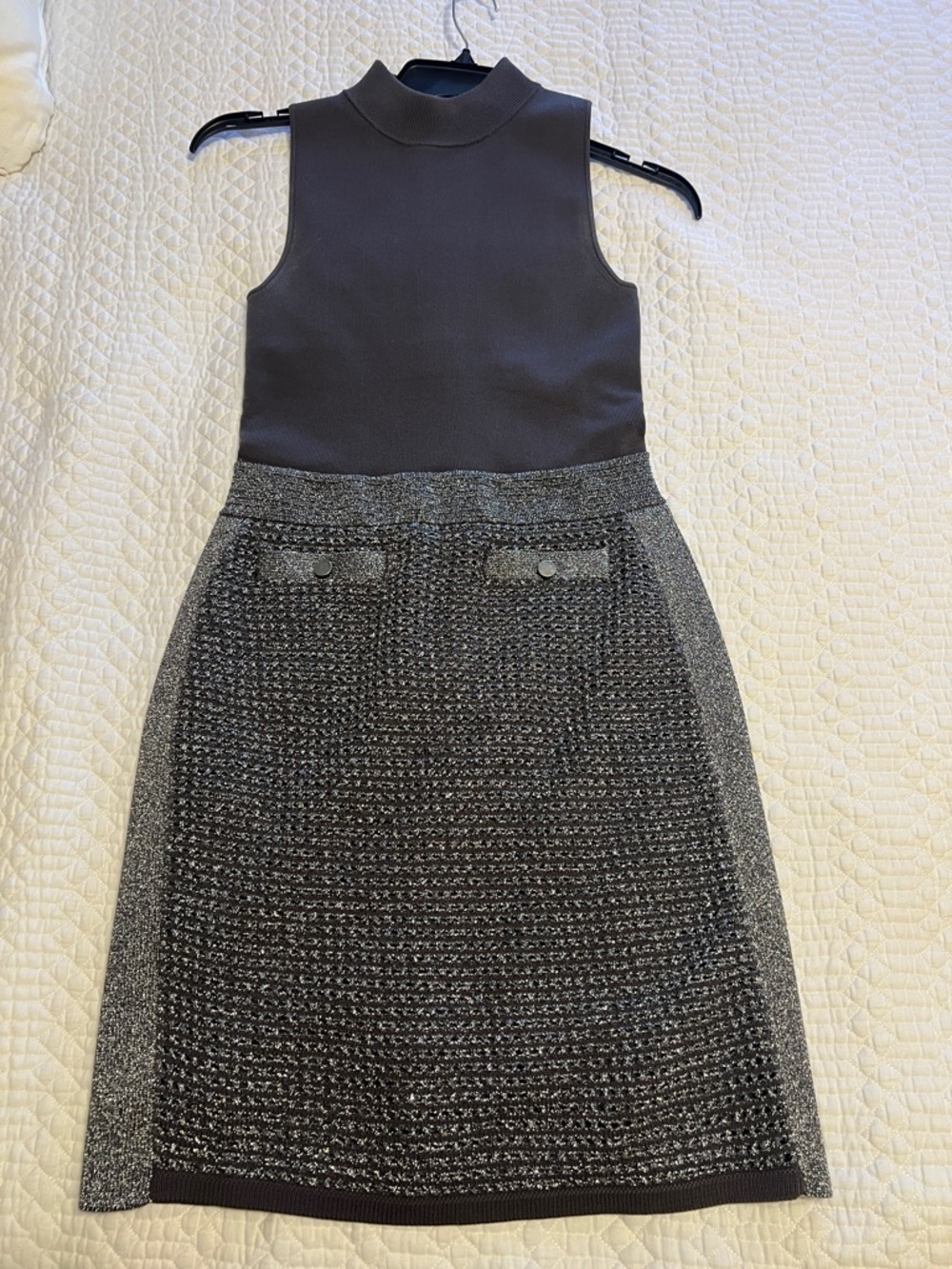 Ted Baker Sleeveless Silver & Gray Knit Dress - Classic Women's Skirt